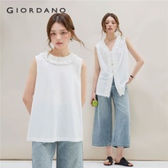 GIORDANO Women Blouses Double-Sided Wear Ruffle Trims Blouses V-Neck Crewneck Sleeveless Fashion Cas
