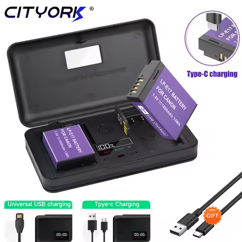 LP-E17 LPE17 LP E17 Type-C Input Battery+storage box LCD dual charger for Canon EOS M5 M6 77D 750D 7