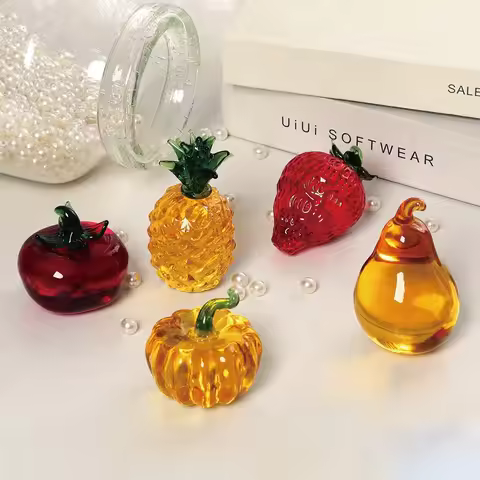 Glass Fruit Decor Crystal Pineapple Figurine Collectibles Hand Blown Glass Fruit Decoration for Home