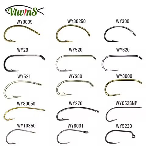 Vtwins 50 Classic Barb Barbless Fishing Fly Hook Dry Fly Wet Fly Jig Nymph Shrimps Nymph Caddis Stre