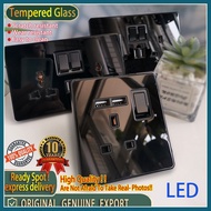 [Black] Tempered glass black LED switch USB socket universal (3/5) pin standard socket 13A switch socket 1/2/3/4 g/1way 2way/light switch socket 20A/45A conditioner/doorbell switch