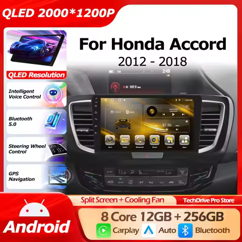 For Honda ACCORD 9 2.0L 2.4L 2012-2018 Android 16 4G WIFI GPS Navigation Wireless Carplay Auto Multi