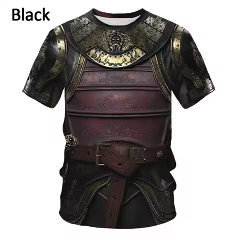 Vintage Medieval Knight Armor 3D Print Tee Mens Designer Clothes Men's Casual Retro O Neck Short Sle