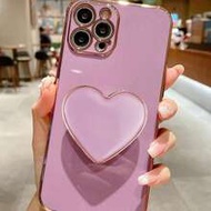 ขาตั้งรูปหัวใจชุบทองและเคสโทรศัพท์ชุบทอง, เข้ากันได้กับ IPhone 17/16e/15/14/13/12/11/XS/XR/X/7/8 Plu