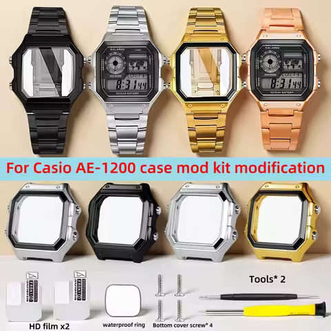 AE1200 Mod Kit For Casio AE-1200 AE1300 Man Modification Metal Case Bezel Glass Waterproof Ring Soli