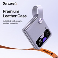 Sanptoch Slim Premium Leather Case For Samsung Galaxy Z Flip 5/4/3 Phone Case With Lanyard For Galaxy Z Flip3 Flip4 Flip5 5G Shockproof Casing
