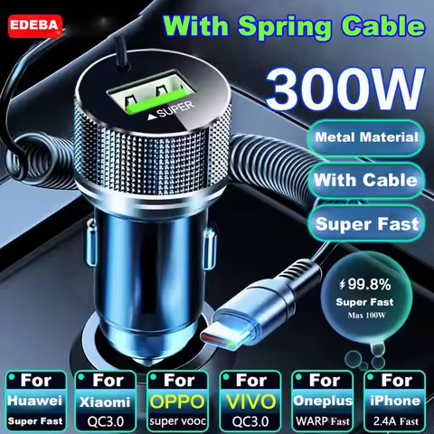 EDEBA USB Car Charger with Cable Super Fast Charge for iPhone 14 Pro Max 13 12 11 Samsung Huawei OPP