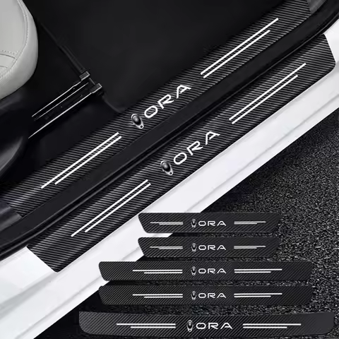 Auto Carbon Fiber Decals Stickers Car Door Threshold Scuff For Ora Good Cat GT Ballet Ca tWhite Cat