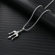 Hegemonic Sea King Trident Necklace Hip Hop Stainless Steel Long Chain Trident Pendant Necklace For 