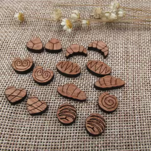 5 Pair Unfinished Blank Foods Wood Cabochon Bread Bakery Wooden Shape Charms Pendant For DIY Jewerly