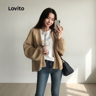 Lovito Kardigan Kasual Santai Wanita Musim Luruh dan Sejuk Khaki LNA130010