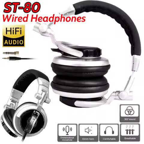 ST-80 3.5mm Jack HIFI Recording Studio Monitor Earphones DJ Music Wired Headphones Foldable Headset