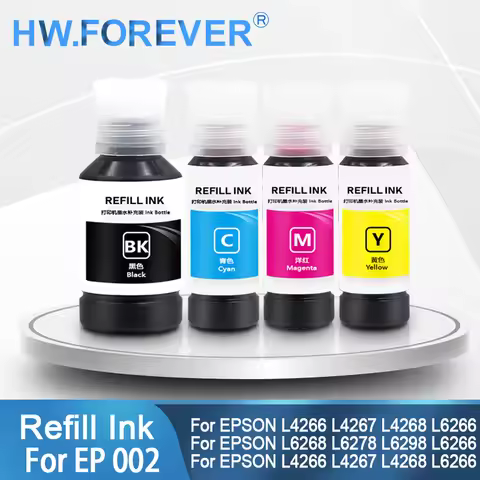 For Epson 002 Refill Ink For Epson L4266 L4267 L4268 L6266 L6268 L6278 L6298 Printer Pigment Dye Ref