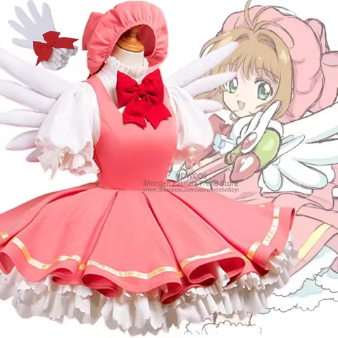 Cardcaptor Sakura Cosplay Costume for Women, Deluxe Pink Lolita Maid Dress, Sakura Cosplay Wing, Jap