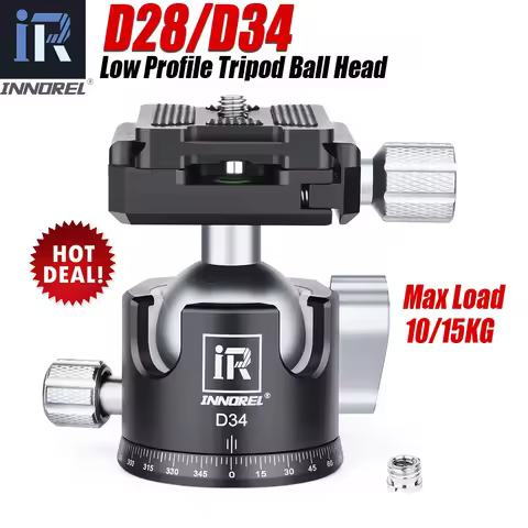 28/34mm Ball Head Dual U-notch Design Professional CNC 360°Panoramic Camera Tripod Head for Monopod,