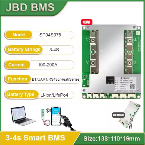 JBD Smart BMS 4S 12V Lifepo4 Liion BMS 50A 100A 150A 200A With BT UART RS485 CANBUS Series Connectio