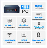 Mini Desktop office computer in N5095i5 7200Ui7 10875H, AMD Ryzen 5 processor Built-in BluetoothWifi.16Gb DDR4 1TB M.2 SSD 32inch Narrow Border Monitor Home Office