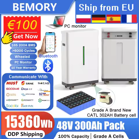 48V LiFePO4 300Ah Battery Pack 15Kwh 16S 200A BMS Portable Wheeled 51.2V 100Ah 150Ah 200Ah Lithium b