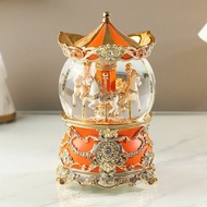 愛瑪仕橙金旋轉木馬水晶球音樂盒燈光情人節生日聖誕交換禮物結婚