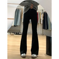 [Lu77] Black Flared Jeans American Pants Slimmer Look Stretch Elastic High Waist