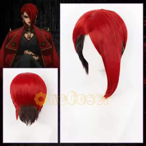 Kyouka Nijiku Cosplay Wig Anime GACHIAKUTA Face-Framing Long Side-Part Red Wig with Dark Brown Hidde