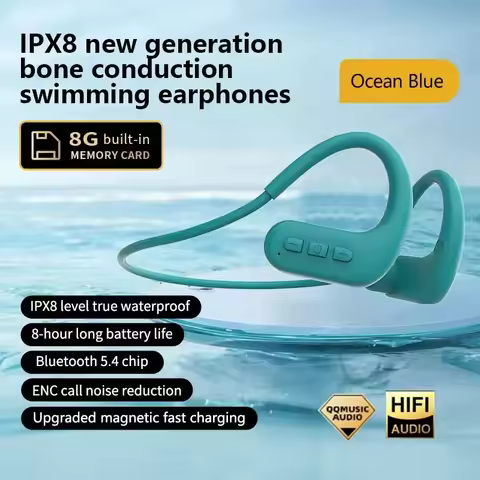 IPX8 Bone Conduction Swimming Earphones 8GB Memory 8-Hour Long Battery Life Bluetooth 5.4 Fast Charg