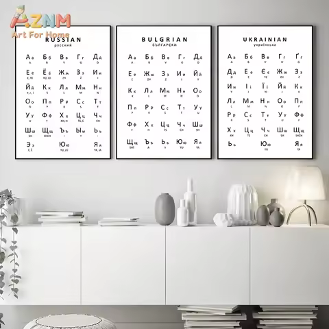 AZNM Cyrillic Alphabet Canvas Wall Art, Russian Bulgarian Ukrainian Print, Educational Language Home