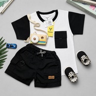 KATUN BRAVEKIDS FASHION - PANDA CARGO POCKET SS BLACKY SKIES TEES COTTON 24s SHORT SLEEVE KIDS SUIT 