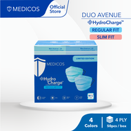(Online Exclusive) Medicos Hydrocharge 4 Ply Surgical Face Mask Regular and Slim Fit Duo Avenue Mint + Blue  (2 Colors In 1 Box)-1 Box