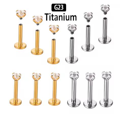 G23 Titanium Lip Piercing Labret 2/3/4/5mm CZ Internally Thread Lip Ring Nail Ear Stud Earring Helix