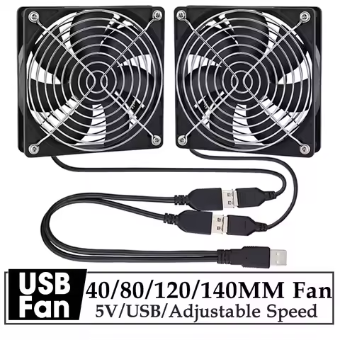 GDSTIME Dual 40mm 60mm 80mm 92mm 120mm 140mm 5V USB Fan w 2 in 1 USB Cable USB Controller For AV Rec
