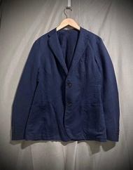 Uniqlo 棉麻休閒西裝外套 深藍中間開衩西裝外套 男 S