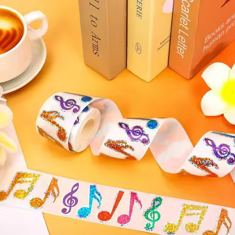 500Pcs/roll Laser Music Symbol Sticker Color Glitter Stickers for Handbook Guitar Musical Instrument