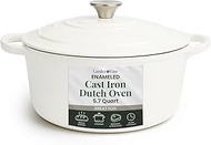 Larder & Vine Enameled Cast Iron Dutch Oven with Lid - Large Handles, Dome Cover, Dutch Bread Making