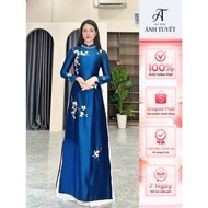 Mother's ao dai, high-quality hand-embellished ruby silk ao dai, size S - 4XL