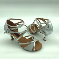 【Customizable】 Latin Dance Shoes For Women Ballroom Salsa Shoes Tango Shoes Wedding Shoes 6232spg Silver Pu