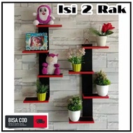Rak Dinding Bunga Ruang Tamu 2 Pcs Hitam Putih Ungu dan Merah|Rak Kayu|Rak Sudut Kekinian|Rak Hiasan