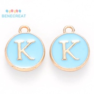 20pcs Golden Alloy Enamel Cadmium Free & Lead Free Enamelled Sequins Flat Round with Letter Sky Blue