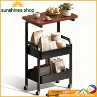 3 Tier rolling cart with desktop metal tools storage snack rack Trolley Shelves Household Coffee Tab