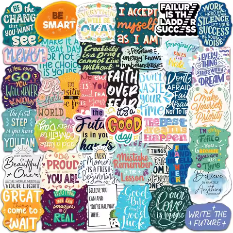 50pcs Inspirational Words Stickers, Motivational Quote Stickers, Vinyl Positive Sticker For Water Bo