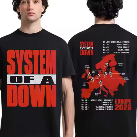 System of A Down EU and UK Tour 2026 T-Shirt 100% Cotton Summer Men's and Women's T-Shirt Y2k Popula