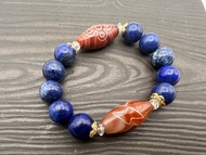 原礦老料青金石閃電五眼老纏絲措銀天珠瑪瑙手串/招財/送禮