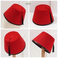 STARYSWAY Fez Cap, Red Color Felt Tarboosh Fez Hat, Traditional Breathable Round Moroccan Hat Univer
