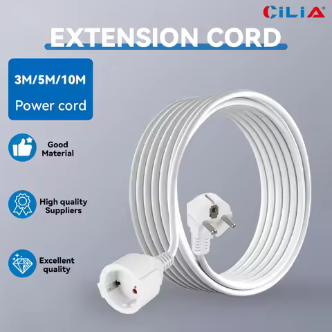 3680W EU Plug Extension Cord, Flat Head Protection Contact, 16A 250V 1 5mm² Cable, 3M 5M 10M Power S