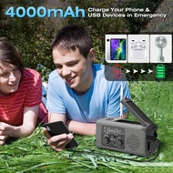 P4Emergency Weather Radio 4000MAh Weather Alert Radio Solar Charging Hand Crank &amp USB  AM/FM Radi
