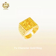 【CHOWGoldsmith】Wealth Blessing Gold Ring 999 Gilding Men Gold Ring Square Adjustable Ring