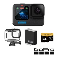 GoPro HERO 12 Black 潛水行家套組 (HERO12單機+60m潛水防護殼+Enduro原廠充電電池+64G記憶卡) 公司貨