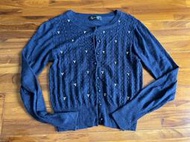 全新 JILL STUART 日本專櫃正品 深藍色 水鑽綴飾羊毛混紡針織外套 M號