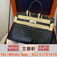 ♻️：Hermes birkin25 黑銀鑽扣外縫倒V亮面鱷魚皮U刻 名牌手袋 手提包 舊手袋 單肩包 斜挎包 水桶包 包包 中古包 二手手袋 卡地亞Cartier 寶格麗BVLGARI 伯爵·尚美巴