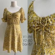 Beautiful yellow floral chiffon 2-hand dress DX70